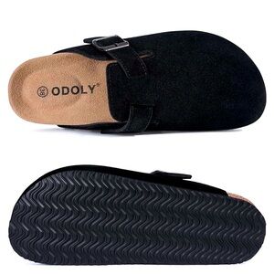 8888 Odoly black suede mules with buckle closure
